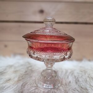 Vintage Indiana Glass Ruby Lidded Kings Crown Thumbprint Compote